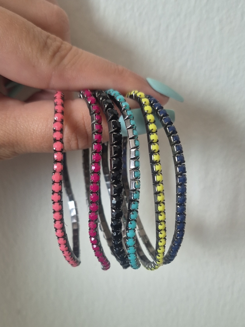 6-Piece Colorful Beaded Stretch Bracelet Set - Gunmetal Finish - Picture 3 of 3